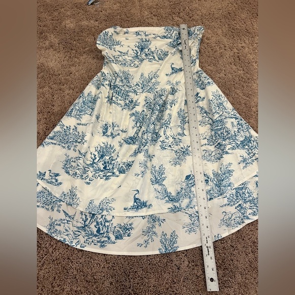 New XL 12 SHEIN vacay blue white toile strapless tiered dress shirred - Picture 17 of 17